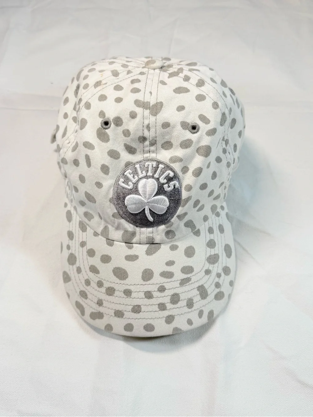 Boston Celtics '47 Brand Women’s Ponytail Hat Snap Back Strap Gray White Polka D